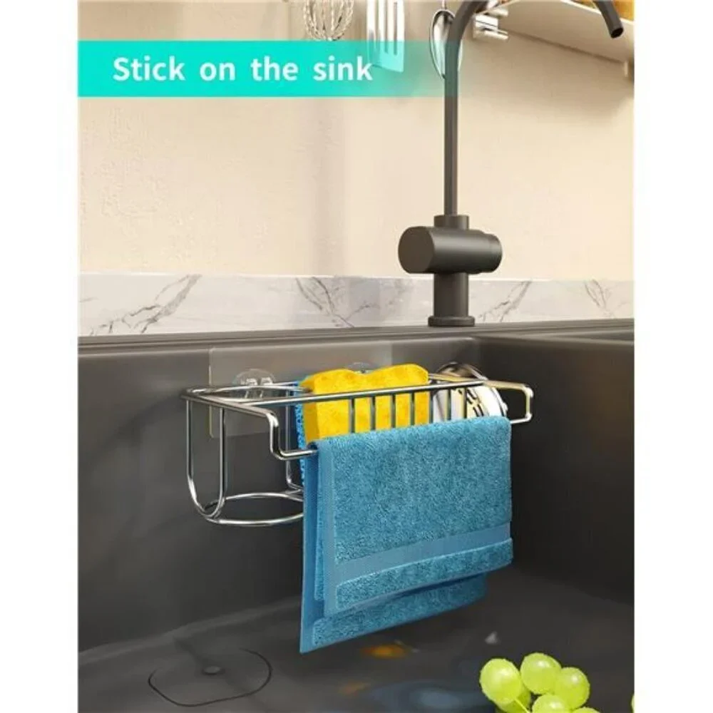 HapiRm Adhesive Sink Caddy 4 in 1 Sponge Holder Stainless Steel Kitchen Organize